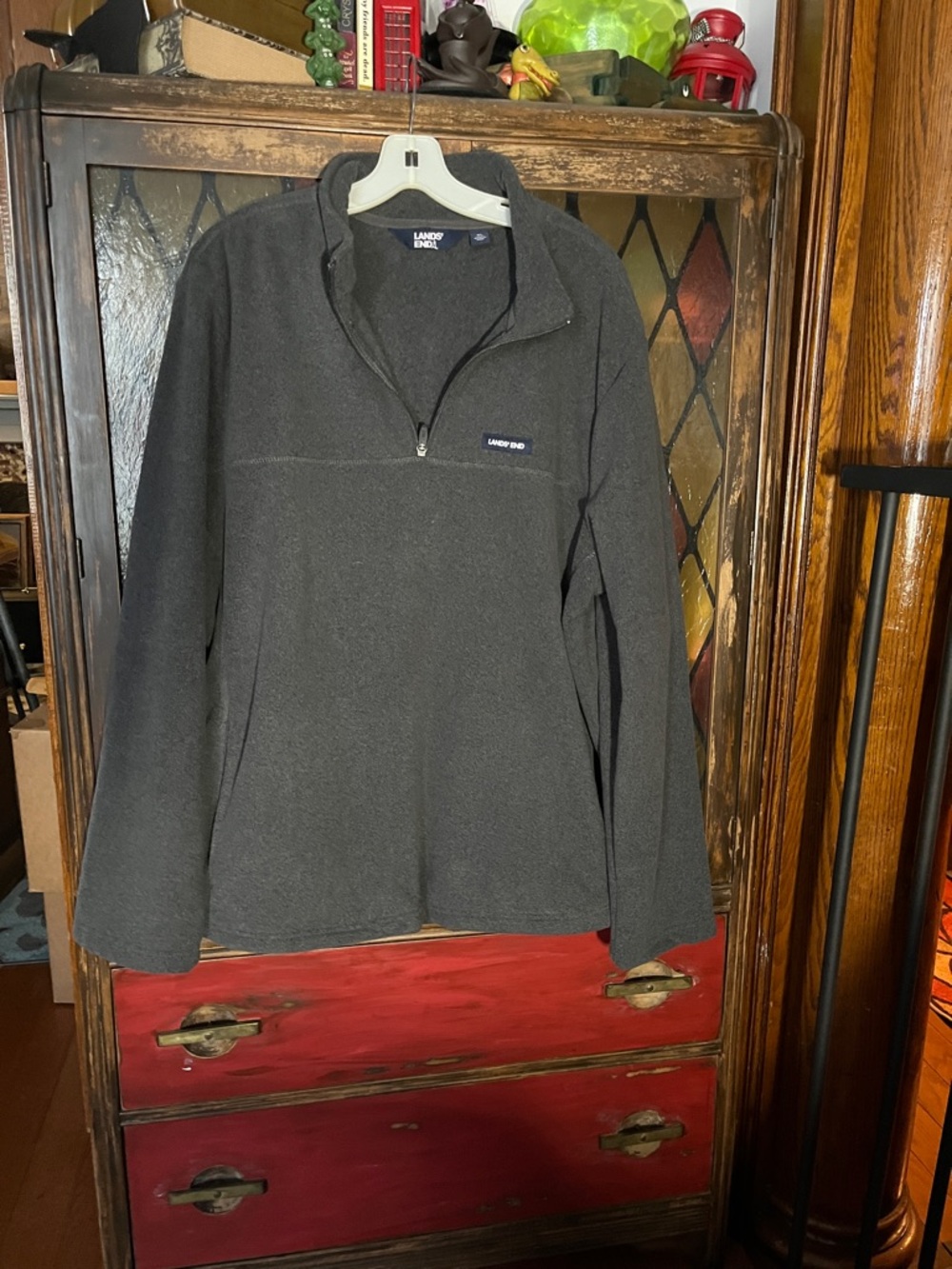 Lands' End Men's Dark Charcoal Half-Zip Fleece Pullover